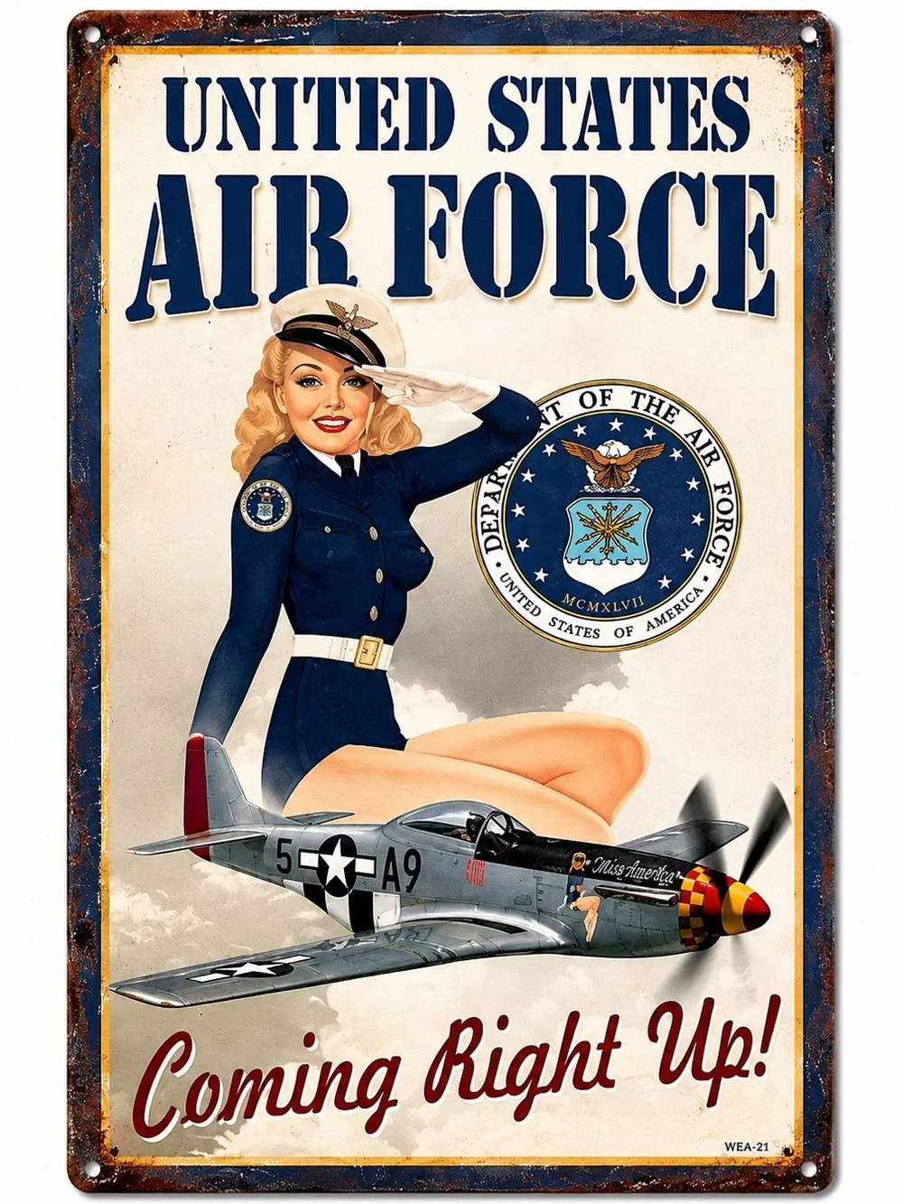 NEW Heavy Duty Steel United States Air Force Coming Right Up Metal Sign